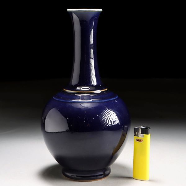 Y567. 中国古玩【大清康熙年製】瑠璃釉 鶴首 花器 高さ25cm / 陶器陶芸