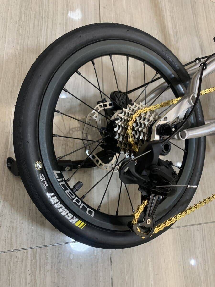 8.1KG ☆超軽量 折り畳み 自転車 クリア塗装 アルミ 9速 カスタム