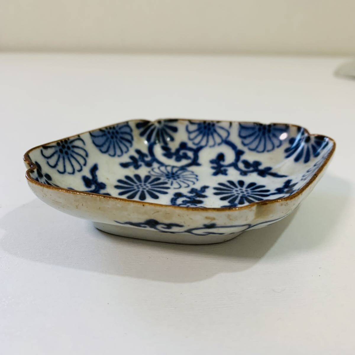 旧家蔵出し 古伊万里 染付 銘々皿 小皿 5客 菱形 印判 角皿 裏印あり