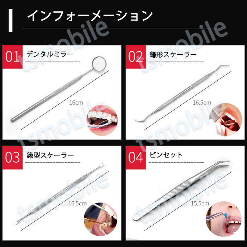 歯石取り 5本セット ケース付き スケーラー 歯垢 食べかす 除去 用具 デンタル オーラル ケア 口腔 衛生ツール ステンレス製_5