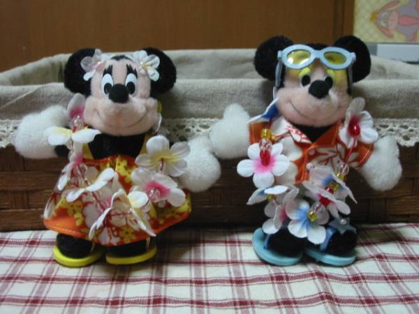 TDL❤アロハシリーズ★ミッキーミニーぬいぐるみバッジ_1
