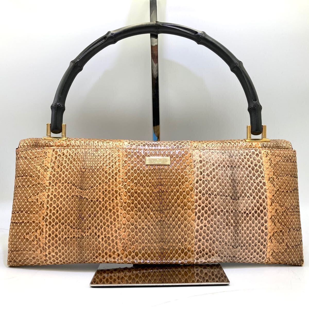 極美品 希少 GUCCI グッチ アクセサリーポーチ ハンドバッグ パイソン 