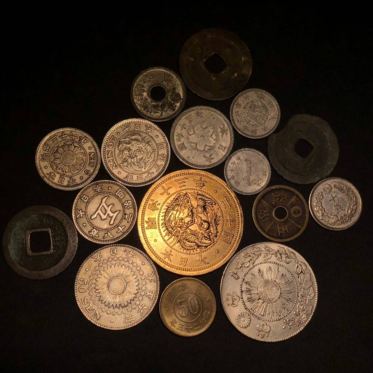 1円から！日本古銭 一圓金貨 1分銀5銭10銭20銭銀貨まとめ売り約87.87g