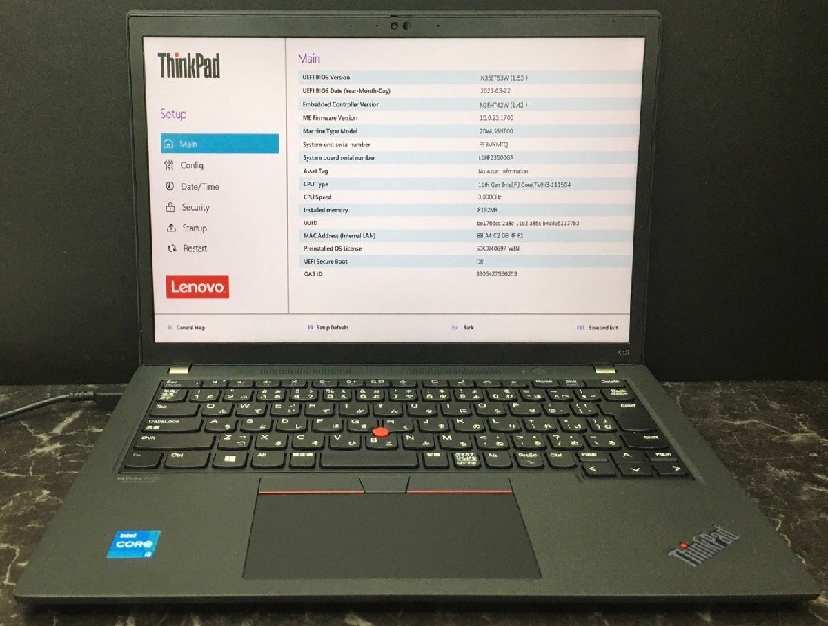 1円～ □ジャンク LENOVO ThinkPad X13 Gen2 / Core i3 1115G4 3.00GHz