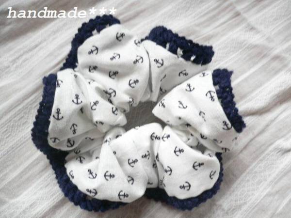 イカリ柄ブルー系シュシュ■ハンドメイド送料80円♪夏_1