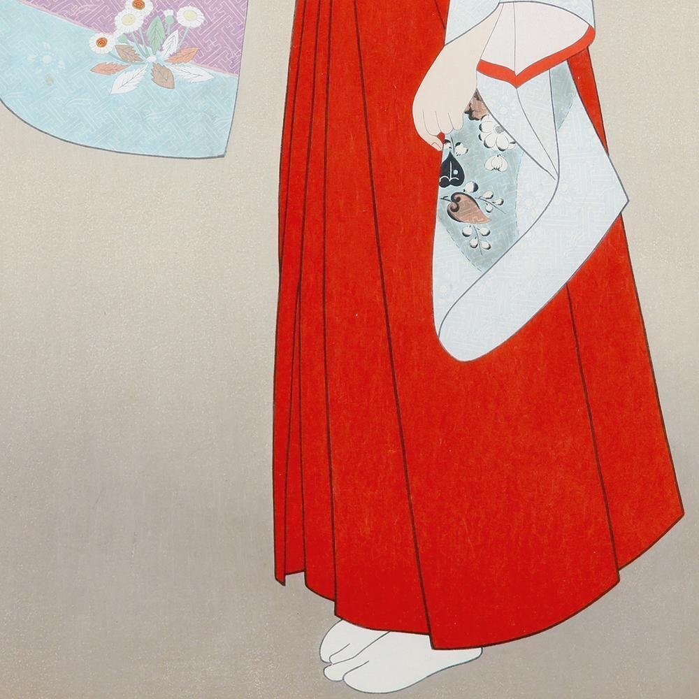 真作】【WISH】伊東深水「熊野」木版画 約10号 証明シール 〇美人画
