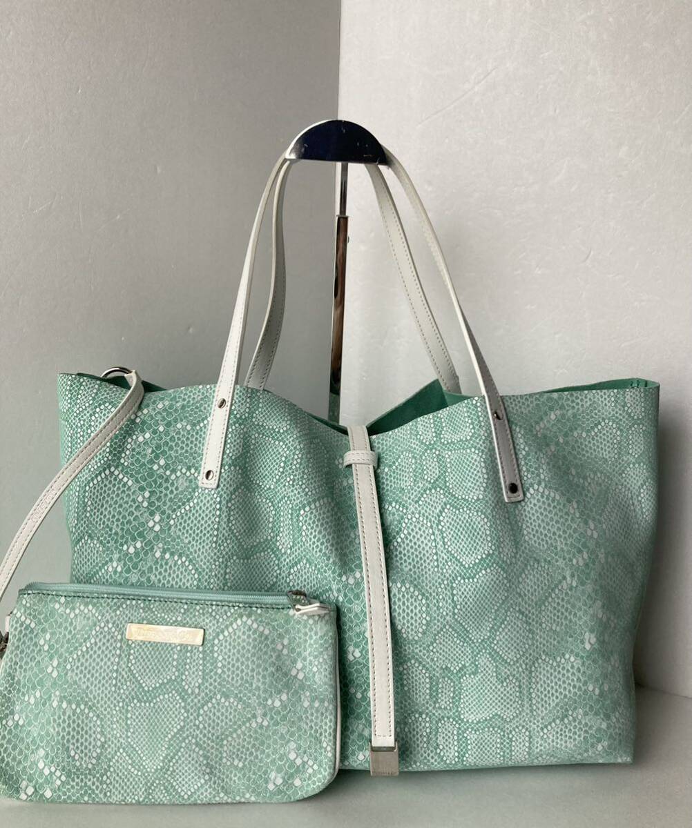難あり◆美品◆TIFFANY&Co. ティファニー リバーシブル スエード　トートバッグ パイソン柄　ポーチ付き ティファニーブルー 肩掛けバッグ