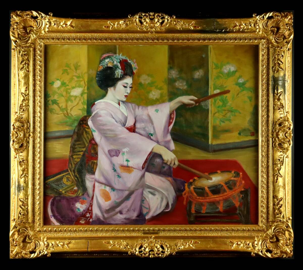 真作保証 種房ひさ子 「舞妓響」 油彩20号 タトウ箱付 一枚の絵取扱