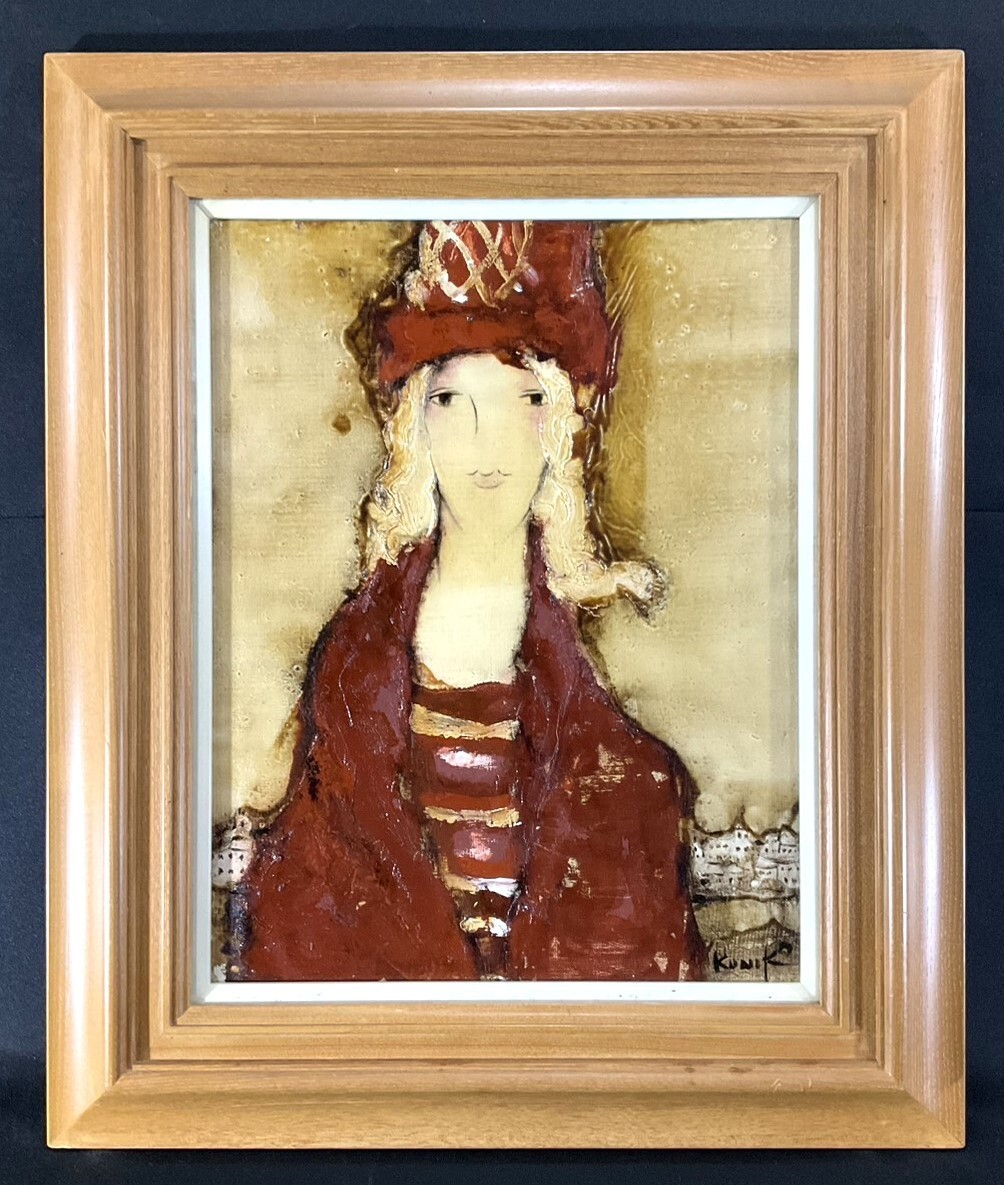 真作□油彩□松任谷國子□『パリジェンヌの散歩』□可愛い逸品□二科会