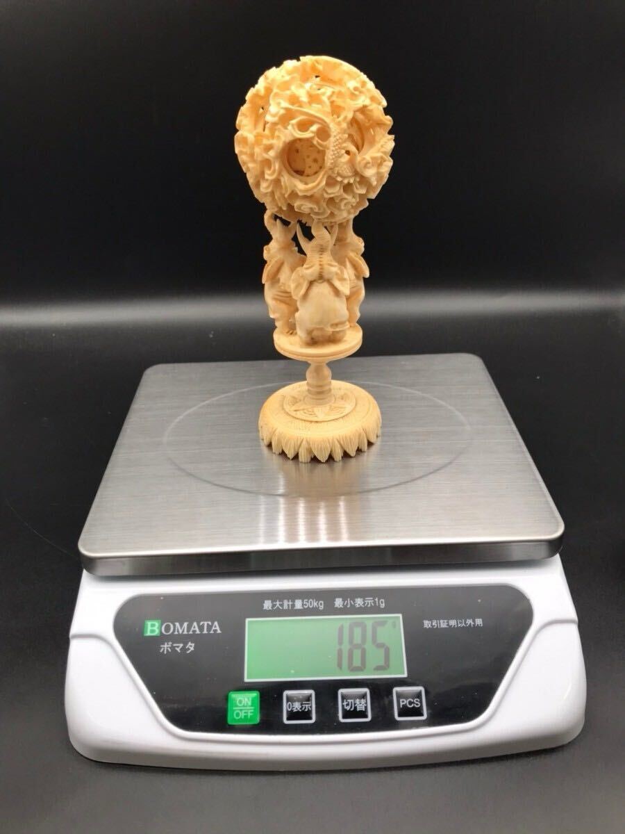○中国美術 本象牙細密彫刻天球置物 124g 箱付○東洋彫刻 WB1 xvpbvx