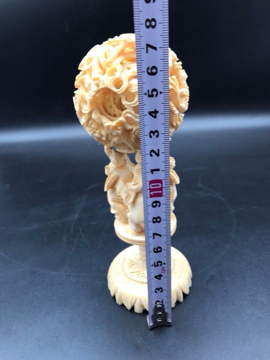 ○中国美術 本象牙細密彫刻天球置物 124g 箱付○東洋彫刻 WB1 xvpbvx