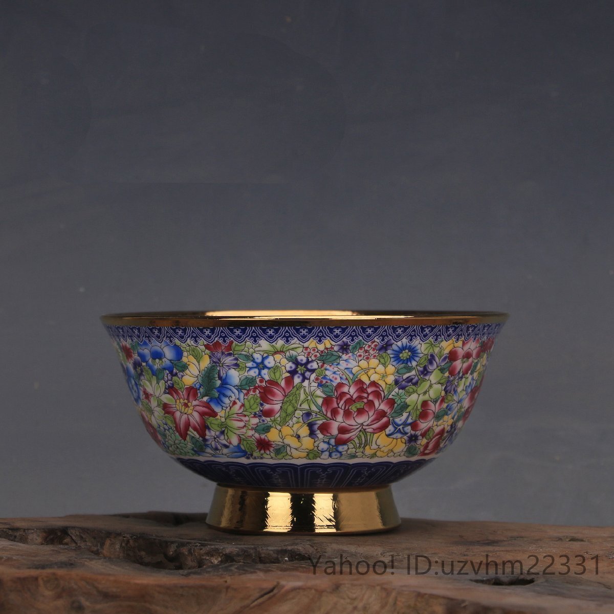 極美品 ！ 粉彩描金 お椀 花柄 観賞 磁器 陶磁器 置物 中国陶磁 収蔵品