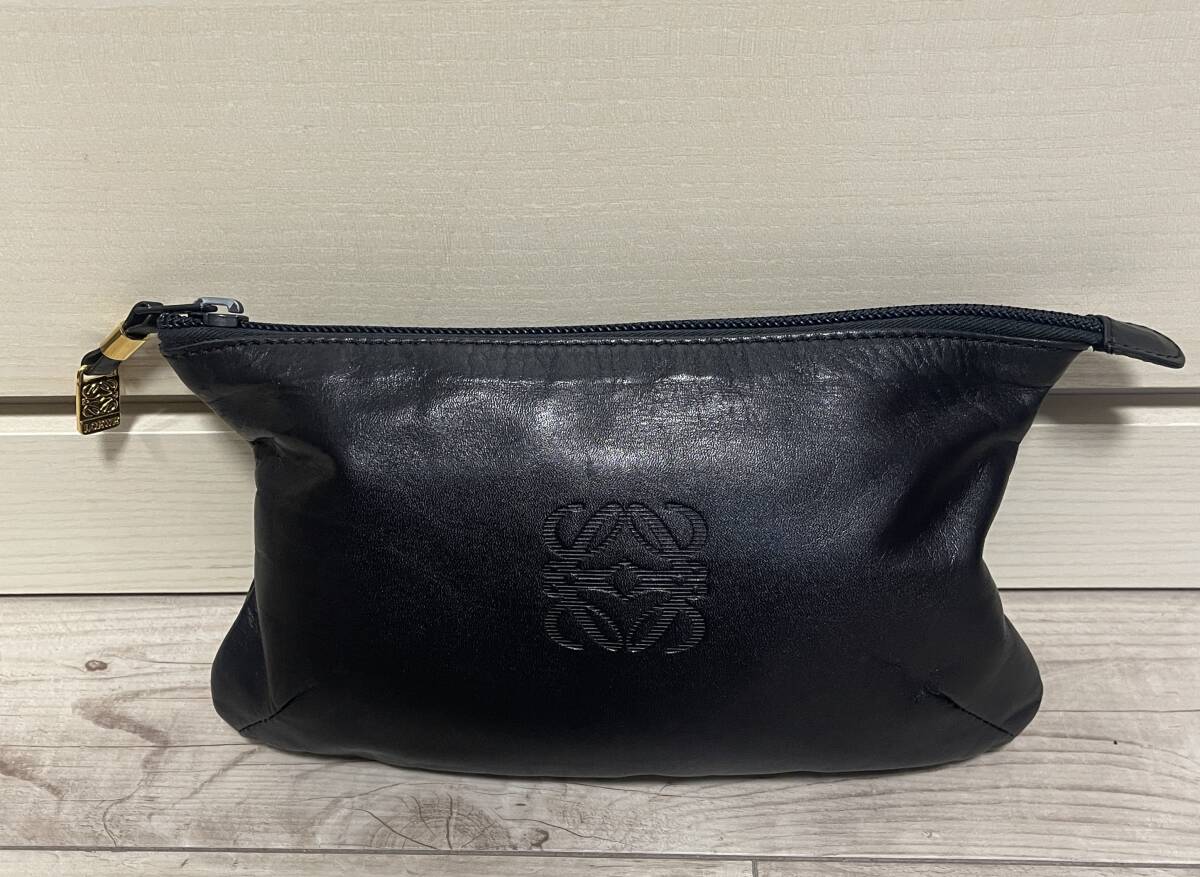 LOEWE ロエベ アナグラムオールドレザークラッチバッグ ポーチ 黒