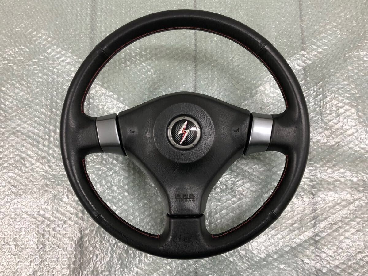 程度良好 極美品 キズ殆ど無 S15 シルビア スペックR MT車用 純正 レザー ステアリング ハンドル 赤ステッチ ホーンパッド付 シルビア S15 spec-R 純正 3眼 #silvia