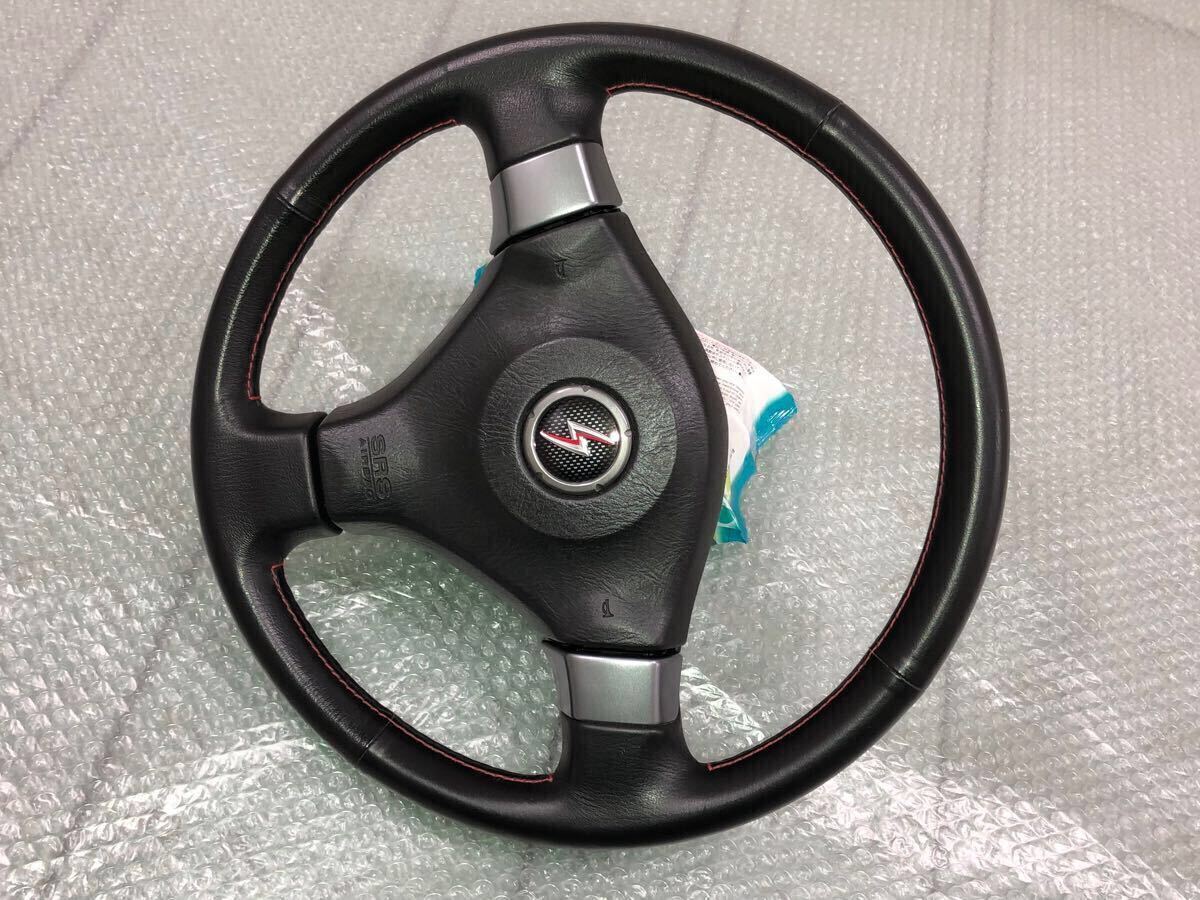 程度良好 極美品 キズ殆ど無 S15 シルビア スペックR MT車用 純正 レザー ステアリング ハンドル 赤ステッチ ホーンパッド付 シルビア S15 spec-R 純正 3眼 #silvia