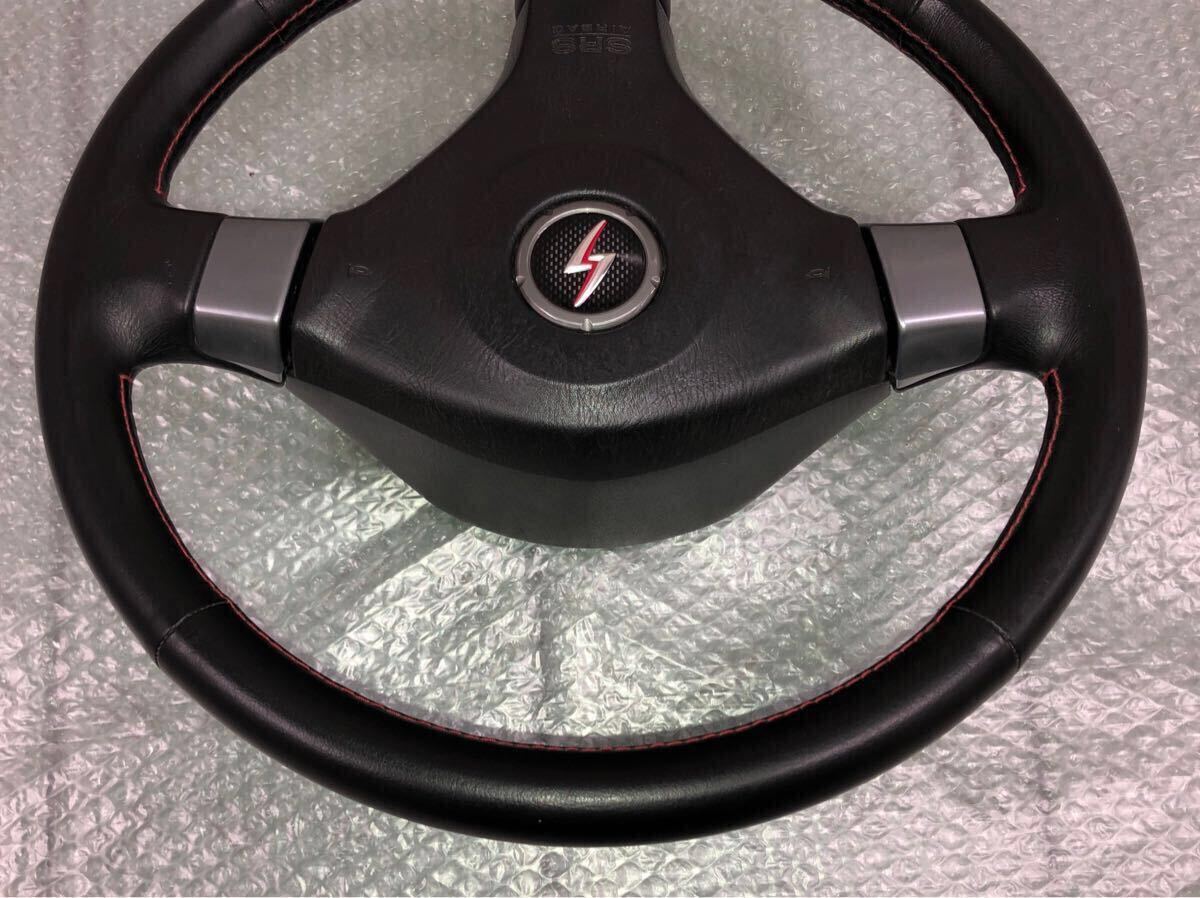 程度良好 極美品 キズ殆ど無 S15 シルビア スペックR MT車用 純正 レザー ステアリング ハンドル 赤ステッチ ホーンパッド付 シルビア S15 spec-R 純正 3眼 #silvia