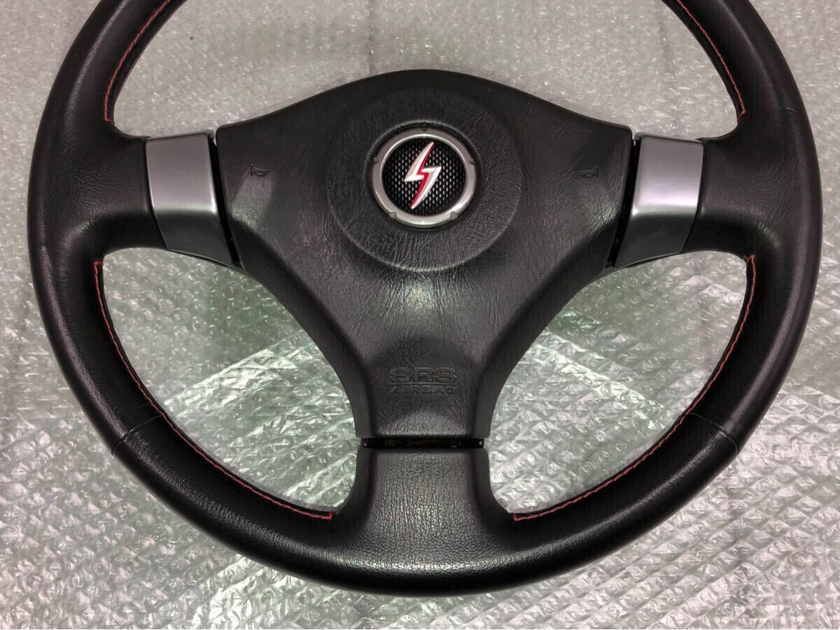 程度良好 極美品 キズ殆ど無 S15 シルビア スペックR MT車用 純正 レザー ステアリング ハンドル 赤ステッチ ホーンパッド付 シルビア S15 spec-R 純正 3眼 #silvia