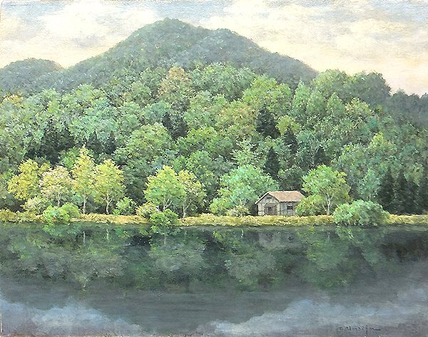 GLC】成田禎介 「湖景」◇三越百貨店取扱・油彩6号 示現会常務理事 日