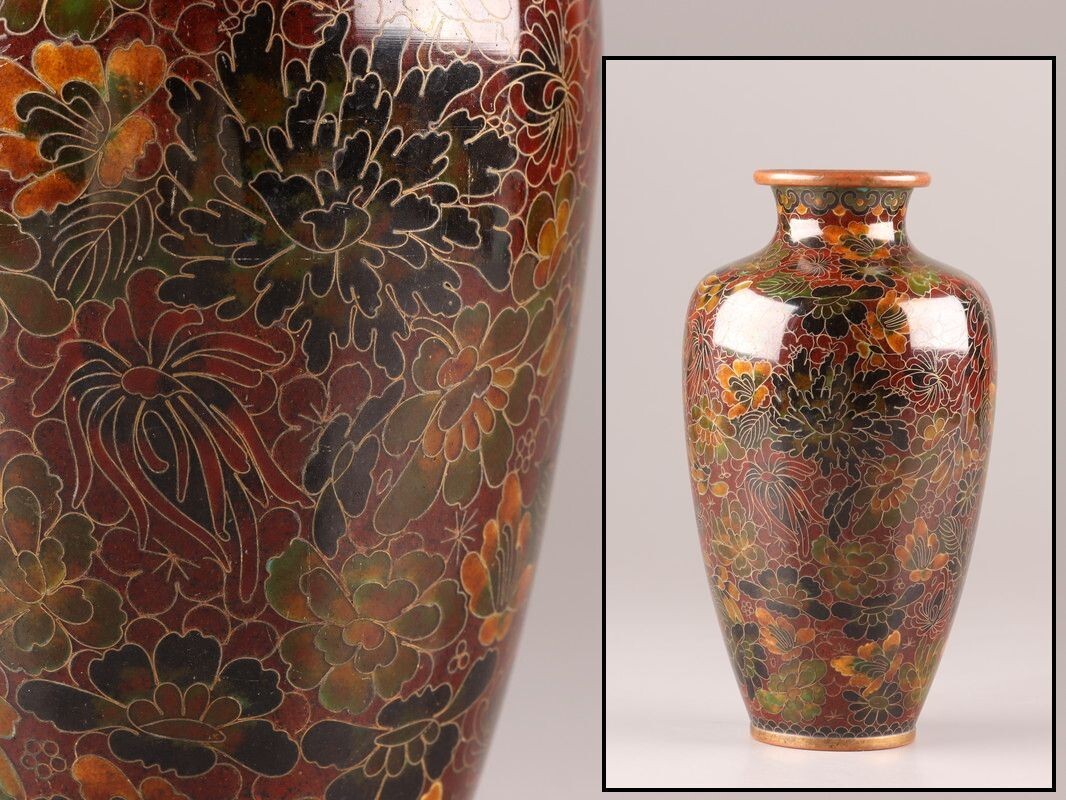 中国古玩 唐物 古七宝 七宝焼 花瓶 時代物 極上品 初だし品 C9928(銅製