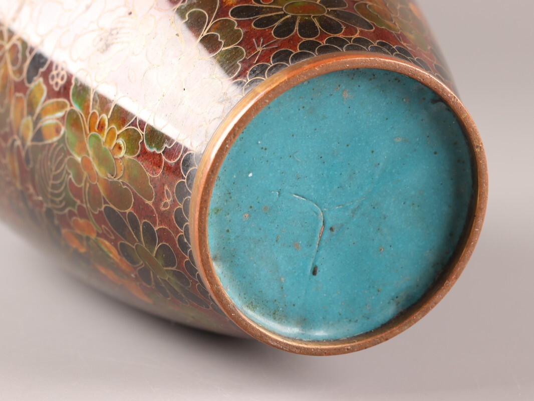 中国古玩 唐物 古七宝 七宝焼 花瓶 時代物 極上品 初だし品 C9928(銅製