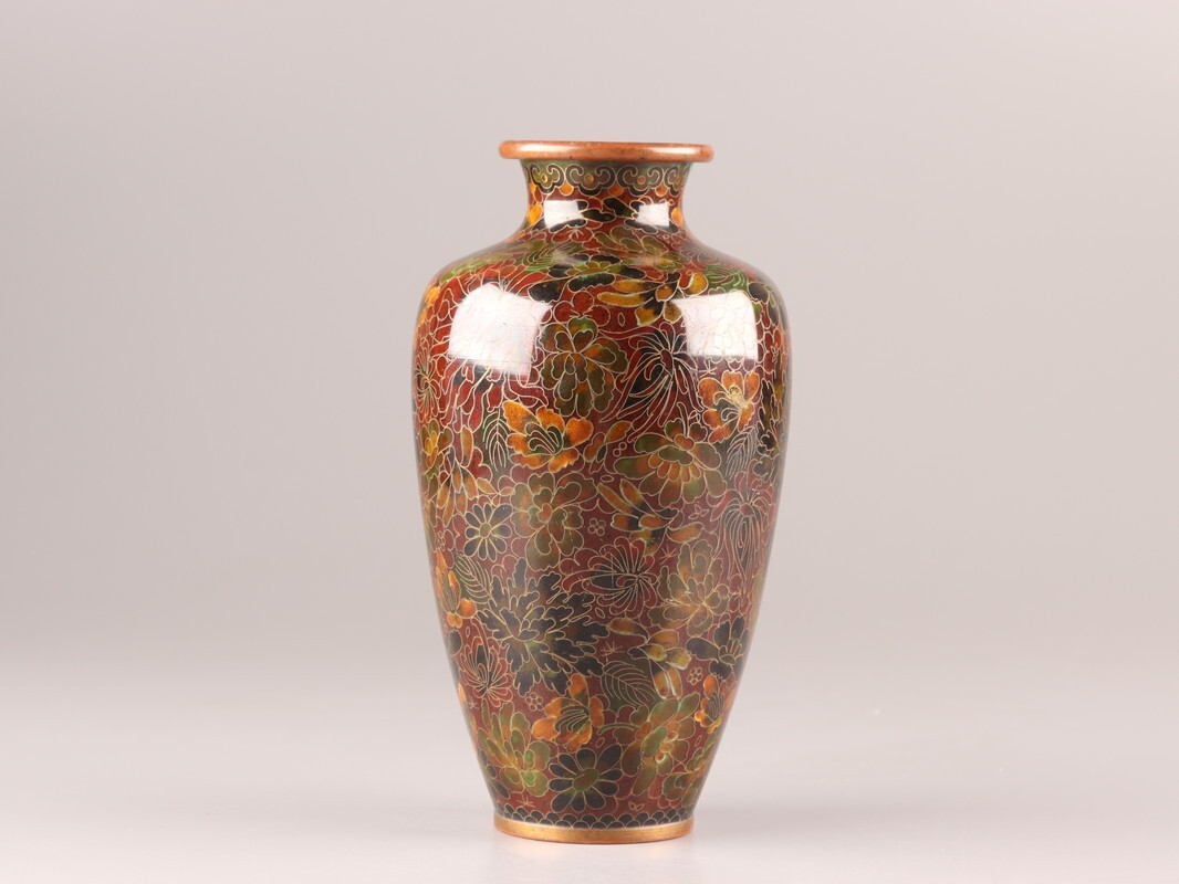 中国古玩 唐物 古七宝 七宝焼 花瓶 時代物 極上品 初だし品 C9928(銅製