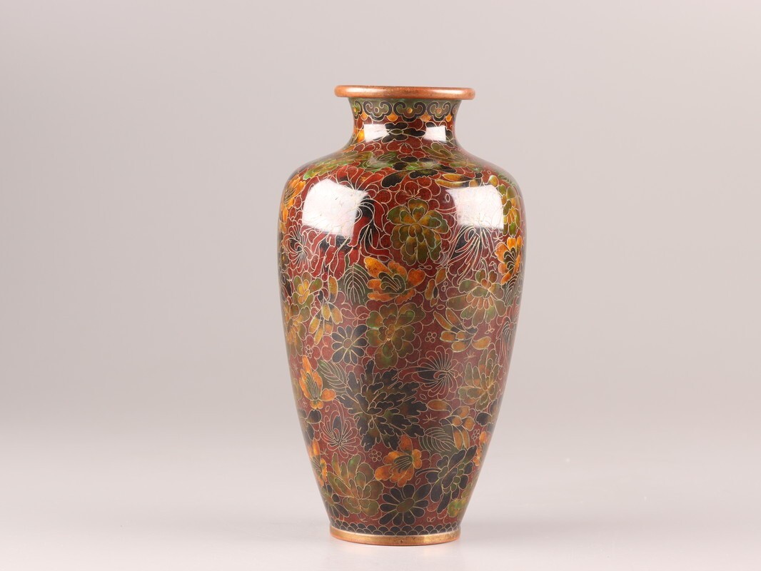 中国古玩 唐物 古七宝 七宝焼 花瓶 時代物 極上品 初だし品 C9928(銅製