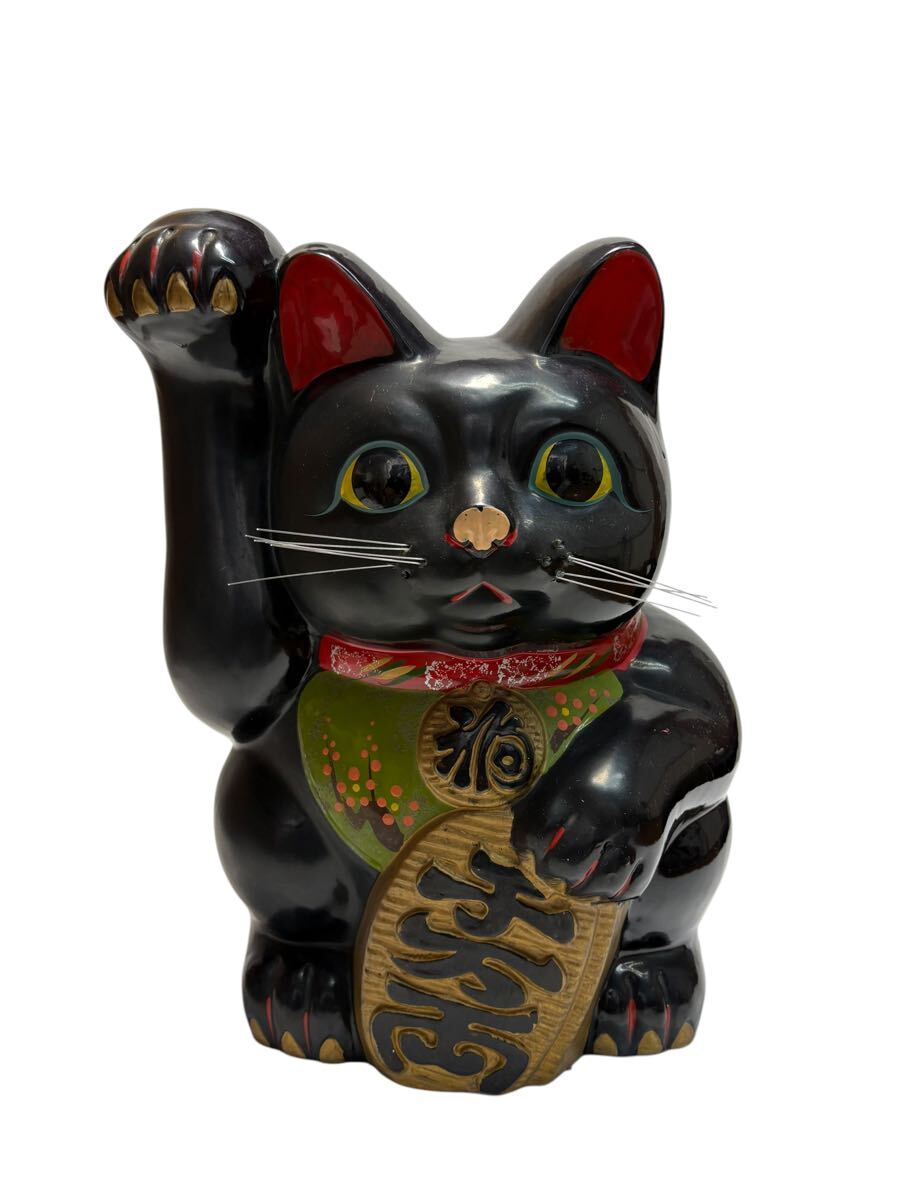 特大　黒招き猫 貯金箱　オブジェインテリア開運手長招き猫置物 特大】黒招き猫 開運黒手長小判猫（右手）10号 高さ35cm 黒猫 魔除け