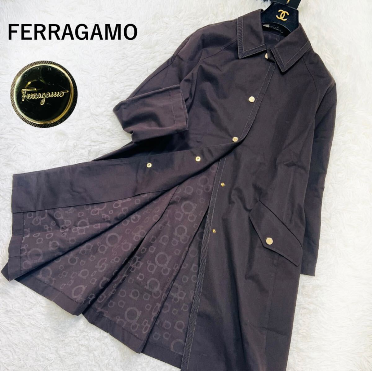 ○極美品○ フェラガモ Salvatore Ferragamo L相当 ロングコート 