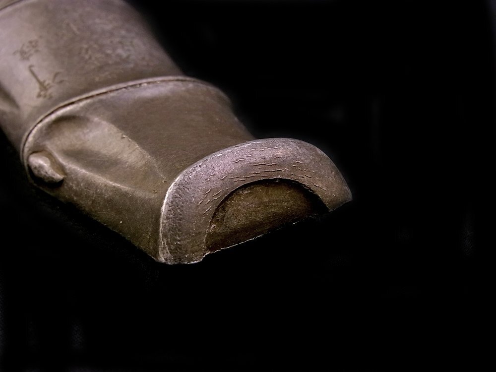 ◆SABI◆ 三世 秦 蔵六 造 純錫 竹式 漢詩彫 茶合 在銘 長13.7cm ◆ 煎茶 布袋竹 古竹写 茶量 仙媒 茶匙 希少品_7