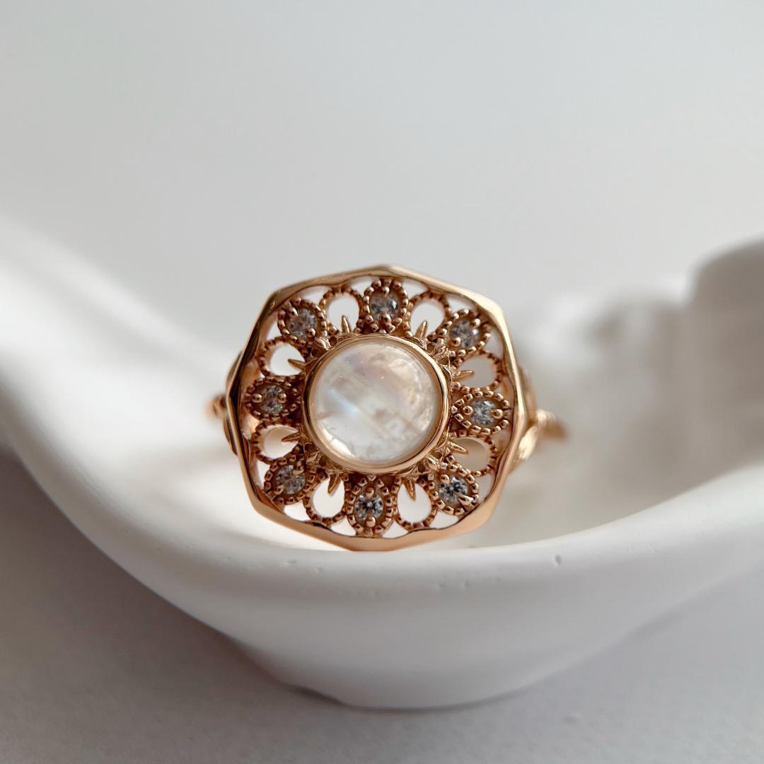 ハンドメイド シルバーリング ムーンストーン リング 12号 本物の