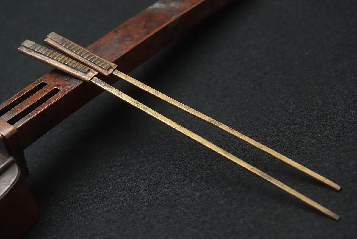 JM548 時代提げ物 銅矢立・銅墨壺一体型矢立 全長23cm 重215g