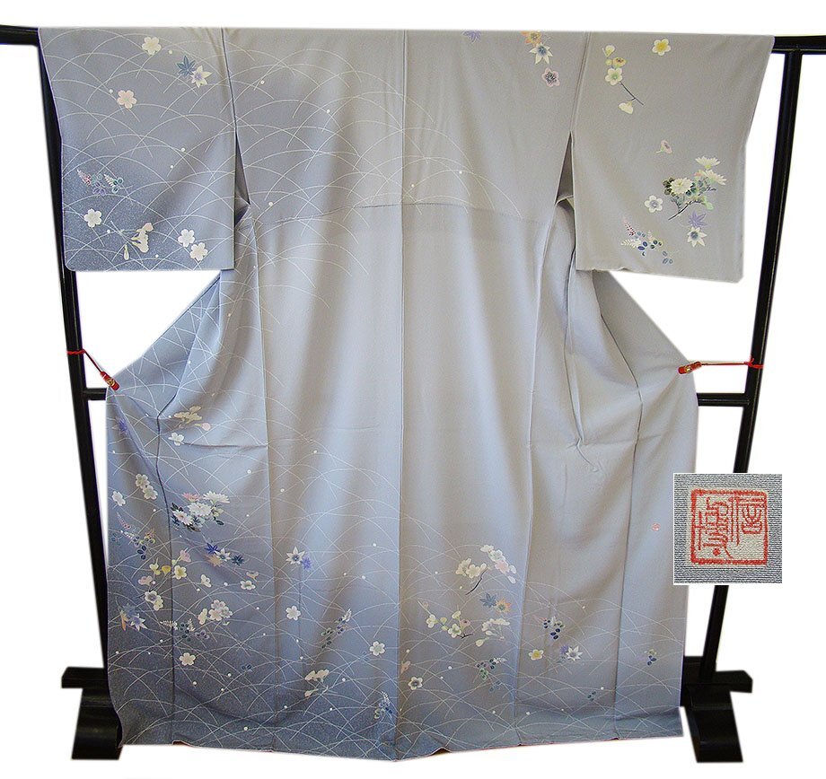 時代屋 裄70.1cm 新品 ロング寸 作家物 極上一越地 本加工染 附下げ 