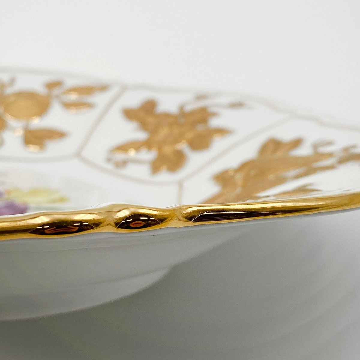 Meissen マイセン 五つ花 レリーフ フルーツ フラワー 金彩 飾り皿 