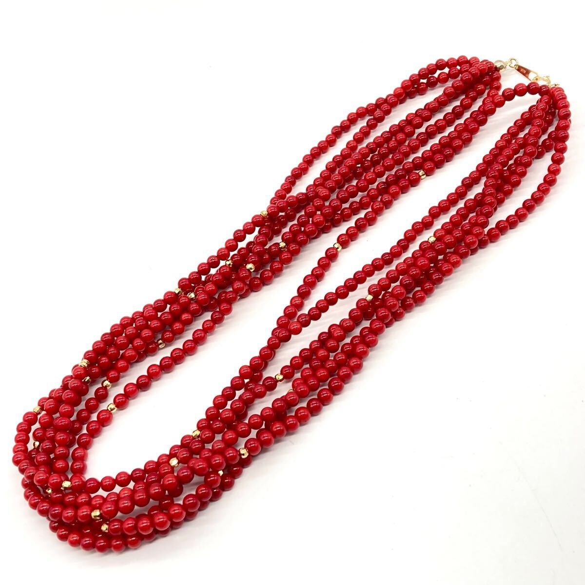 赤色 珊瑚 ネックレス K18 金具 サンゴ coral necklace