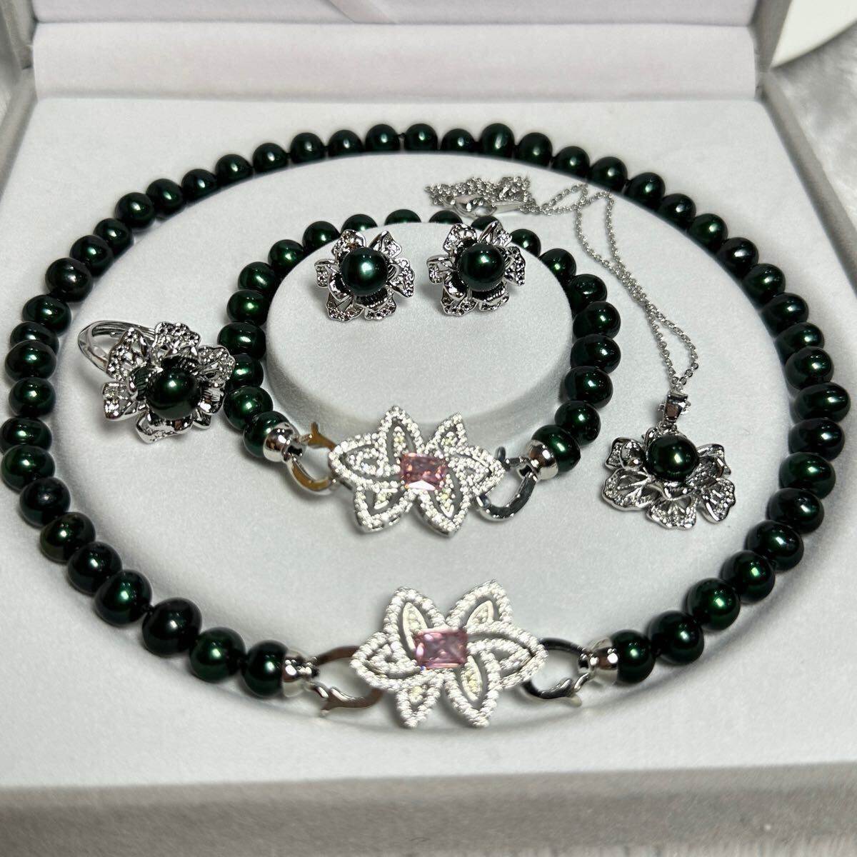 本真珠セット5点 パールネックレス8mm 42cm ブレスレット17cm ピアス 