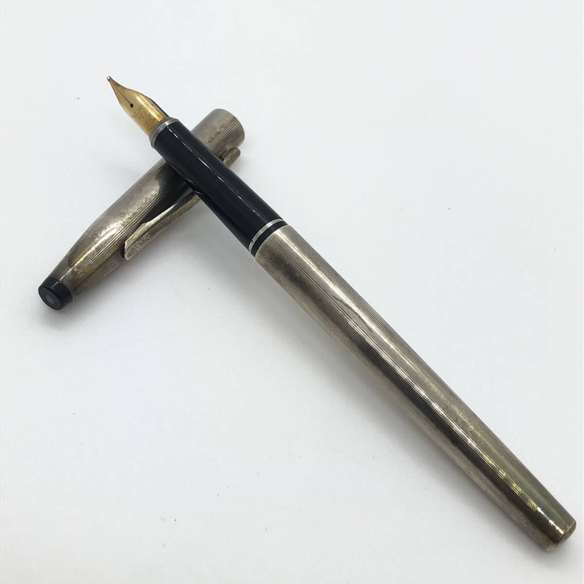 CROSS クロス シルバーカラー ネイビー 万年筆 18Kペン先 希少 cross