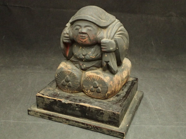 木彫 江戸時代頃　大黒像 J28☆ 時代 木彫 大黒像 その2 検) 検) 大黒天 仏教美術 仏像