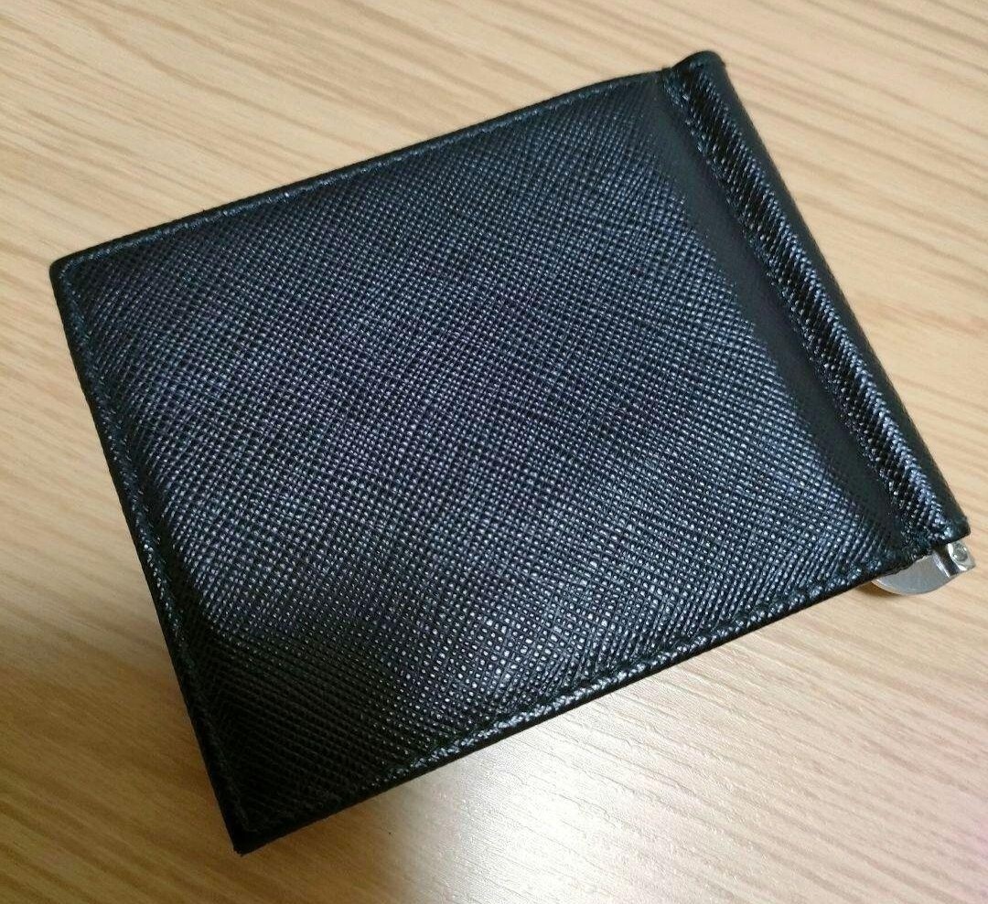 美品 PRADA プラダ サフィアーノ 三角プレート マネークリップ カード