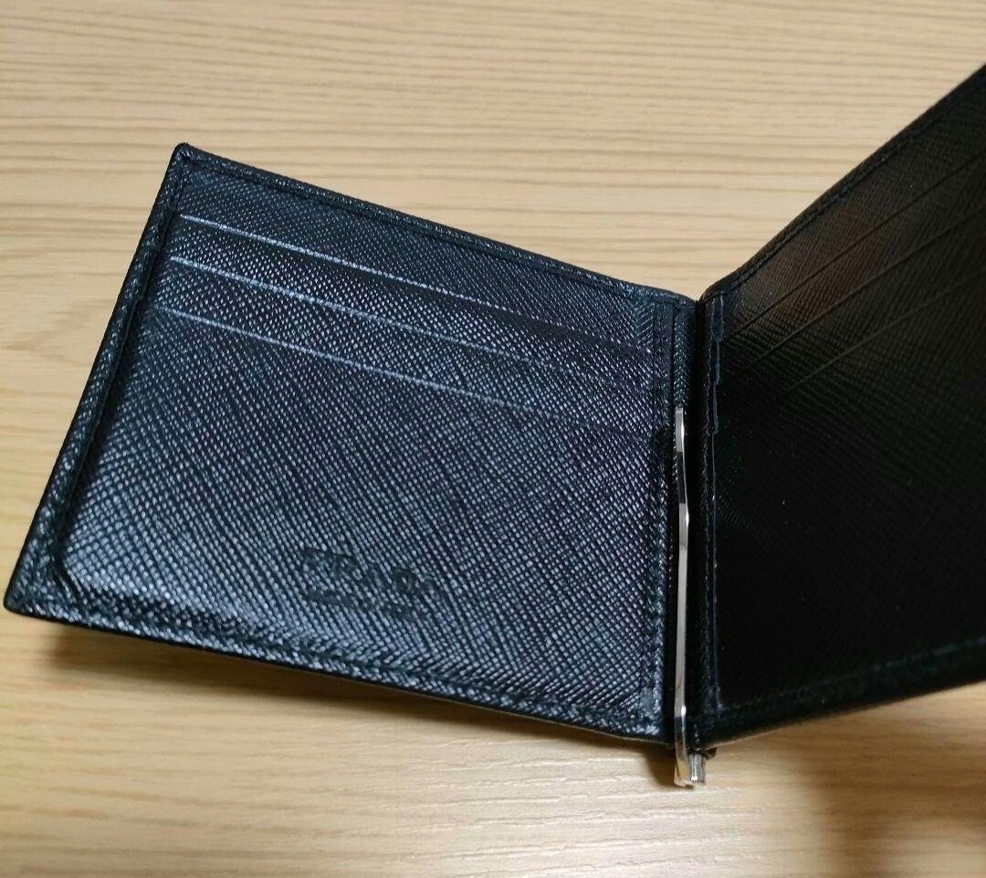 美品 PRADA プラダ サフィアーノ 三角プレート マネークリップ カード