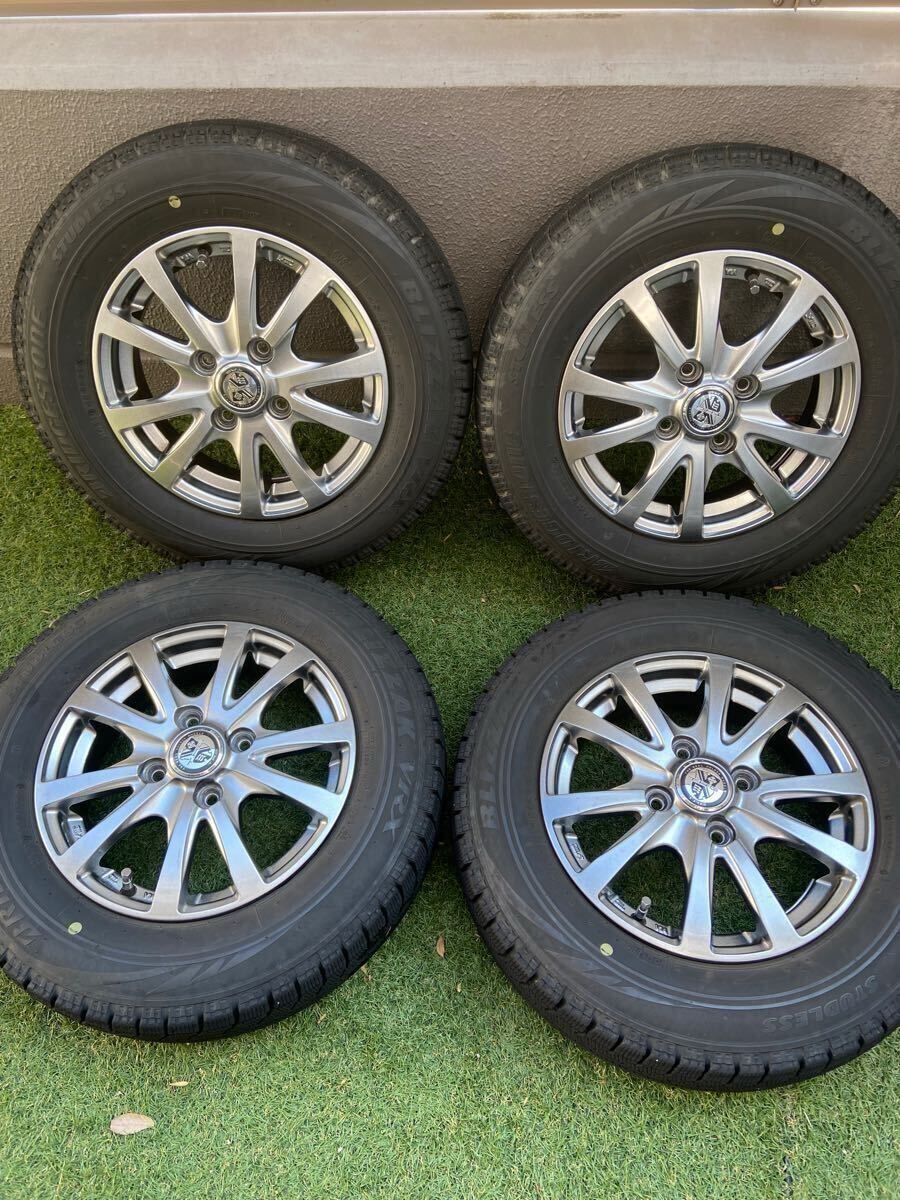 スタッドレスタイヤ　145/80R13 ブリヂストン　ブリザック　VRX ホイールセット　4J 軽自動車　7〜8部山　2019年製　アルミホイール_1