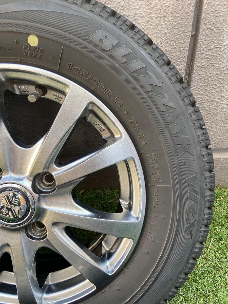 スタッドレスタイヤ　145/80R13 ブリヂストン　ブリザック　VRX ホイールセット　4J 軽自動車　7〜8部山　2019年製　アルミホイール_2