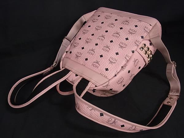 MCM◇スタッズリュック/レザー/ゴールド/総柄 リュックサック