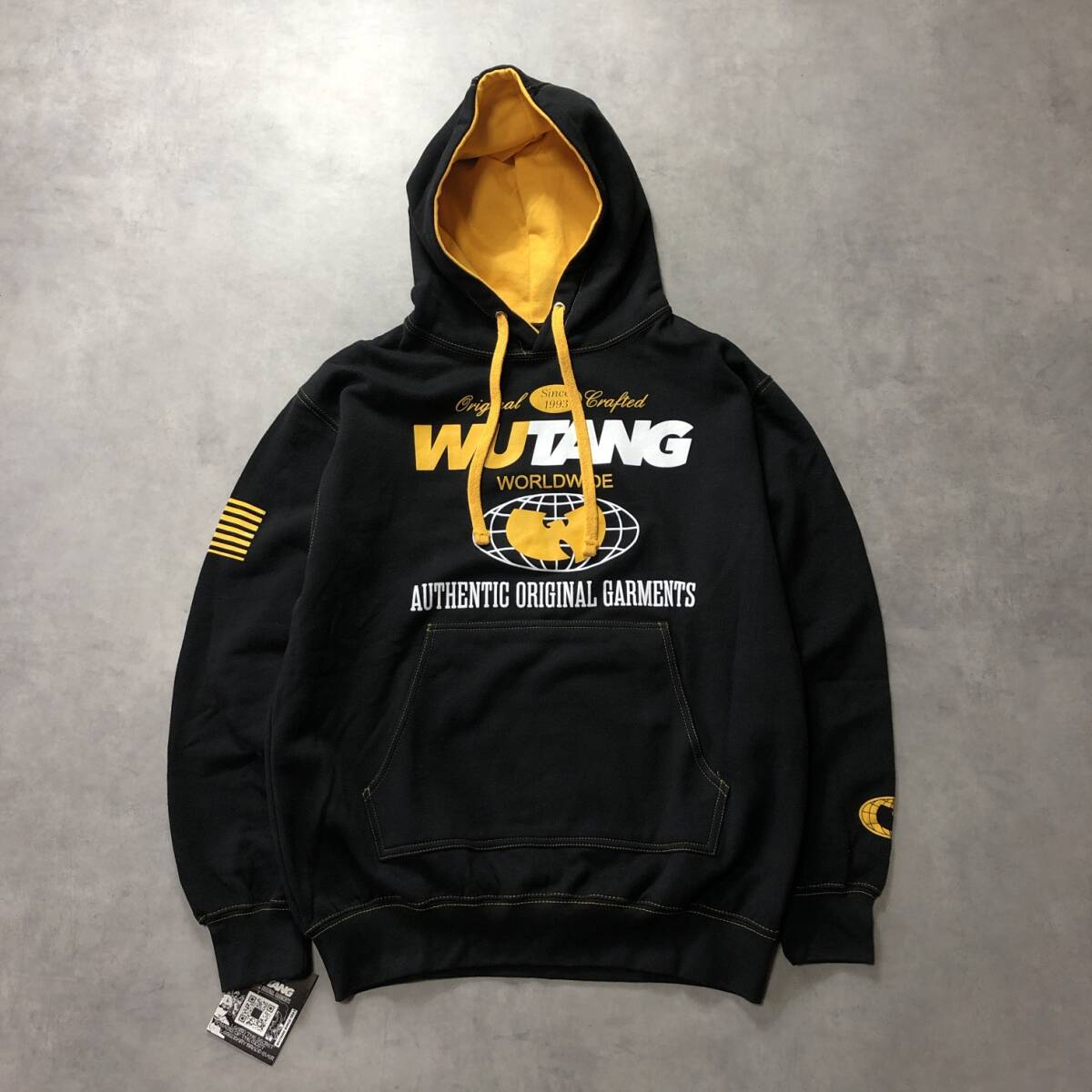 GQ1593◇WU-TANG CLAN : WU WORLDWIDE HOODIE◇M◇黒/イエロー 定価 