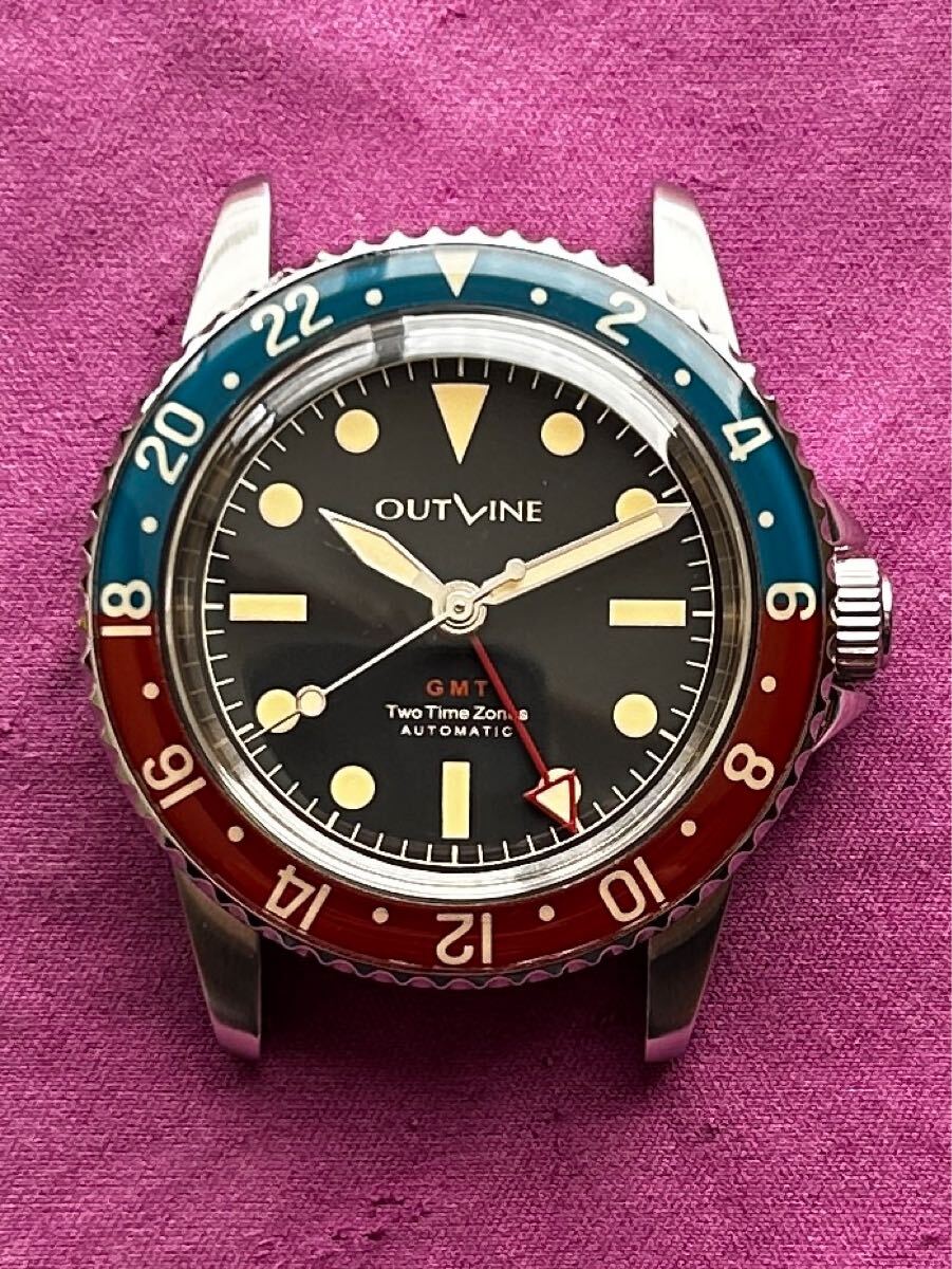 アウトライン　GMT　OUTLINE GMT-1950 自動巻き　ベークライト仕様風GMT 青赤ベゼル　ペプシ　腕時計_1