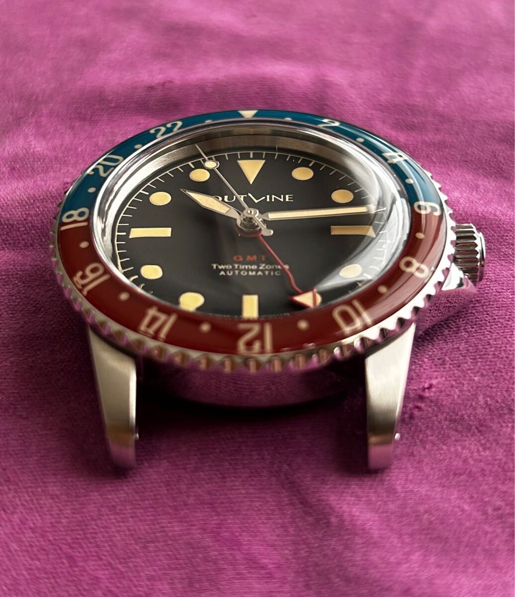 アウトライン　GMT　OUTLINE GMT-1950 自動巻き　ベークライト仕様風GMT 青赤ベゼル　ペプシ　腕時計_3