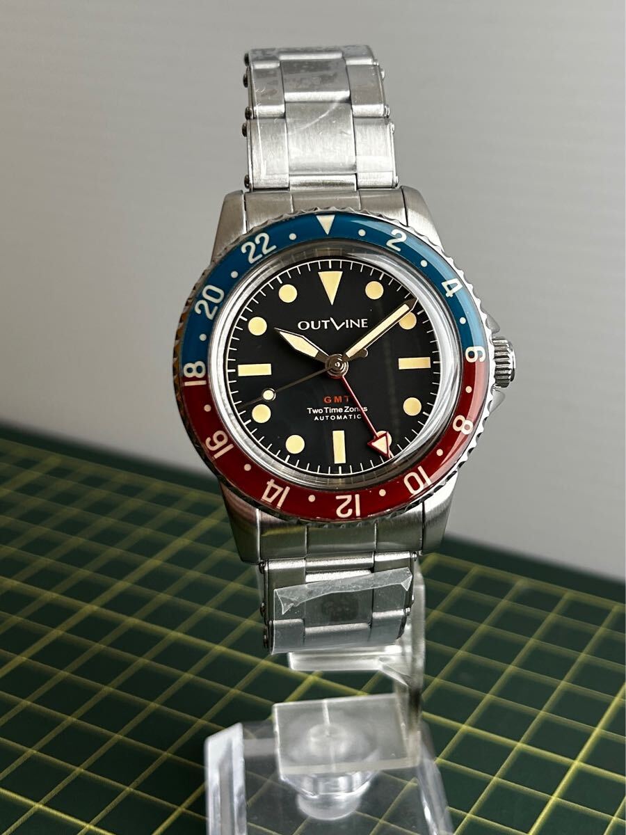 アウトライン　GMT　OUTLINE GMT-1950 自動巻き　ベークライト仕様風GMT 青赤ベゼル　ペプシ　腕時計_7
