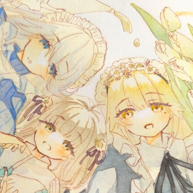 お嬢様とメイド】オリジナル 手描きイラスト 額装なし 手描きイラスト 魔法