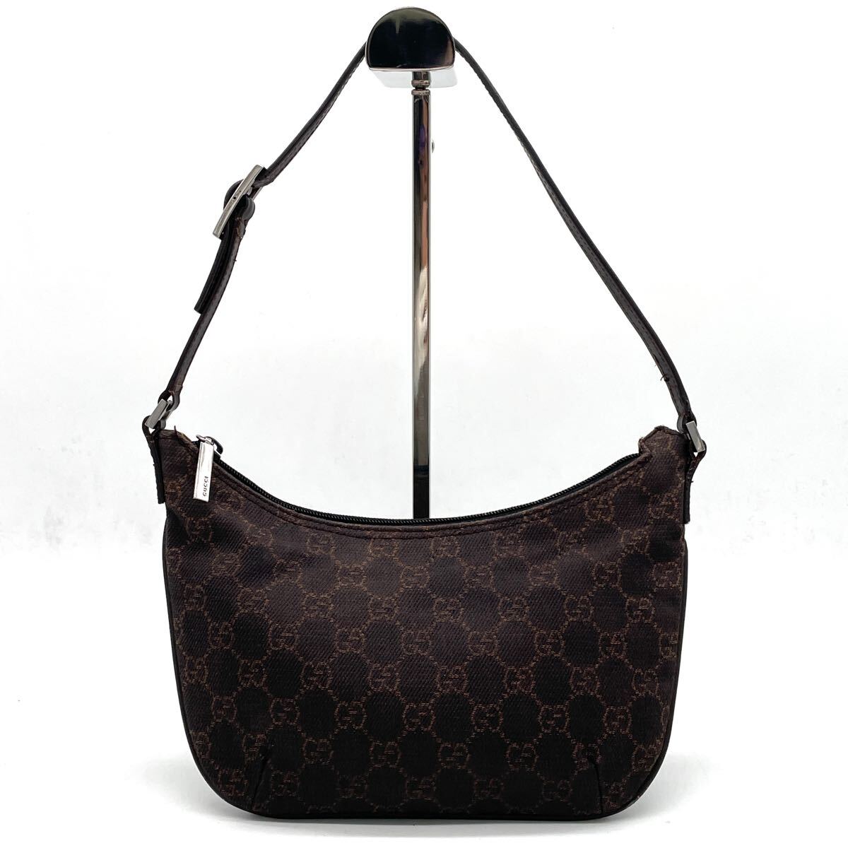 SWページ 1円 GUCCI グッチ GGキャンバス レザー ハーフムーン ワンショルダー