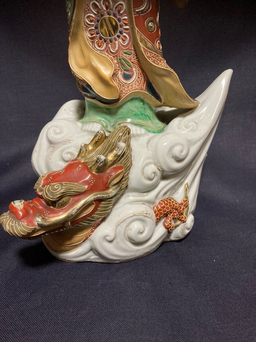 旧家所蔵品！九谷焼 観音菩薩像 置物 陶器 色絵金彩 仏像 仏教美術