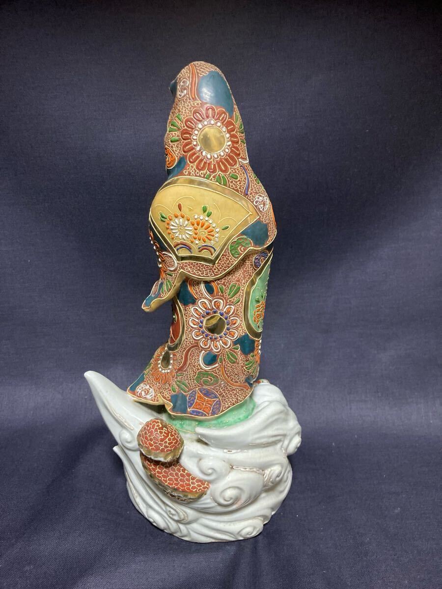 観音菩薩像 陶器 置物 仏像 金彩 色絵 旧家所蔵品！九谷焼 観音菩薩像 置物 陶器 色絵金彩 仏像 仏教